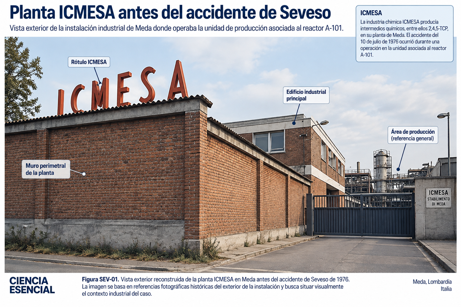 Reconstrucción editorial de la planta ICMESA antes del accidente de Seveso